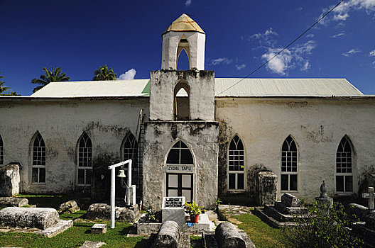 教堂,爱图塔基,库克群岛,南太平洋