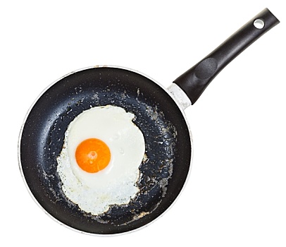 俯视,一个,煎鸡蛋,黑色,煎锅,隔绝