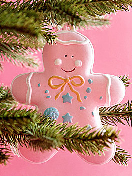 粉色,糖人,悬挂,圣诞树