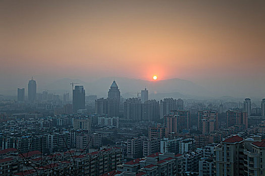 北新区,黄昏,城市天际线,江门市区,府拍