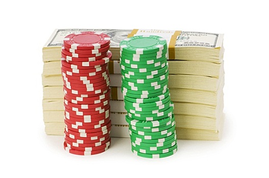 美元,赌场,筹码,堆积,白色背景