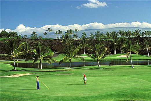 夏威夷,夏威夷大岛,打高尔夫,第三,洞,瓦克拉,海滩,胜地