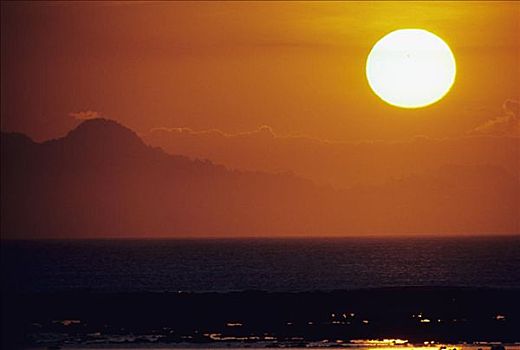 印度尼西亚,日落,上方,海洋,大,太阳,橙色天空