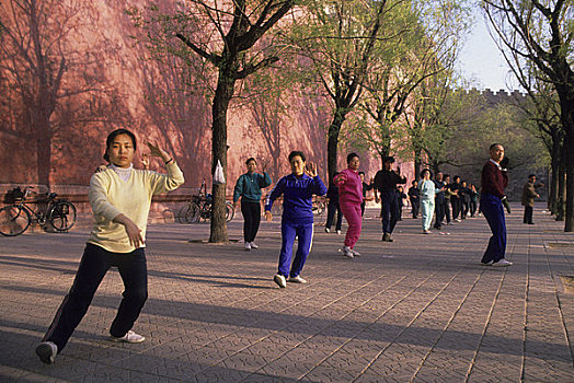 中国,北京,人,太极拳,墙壁,故宫