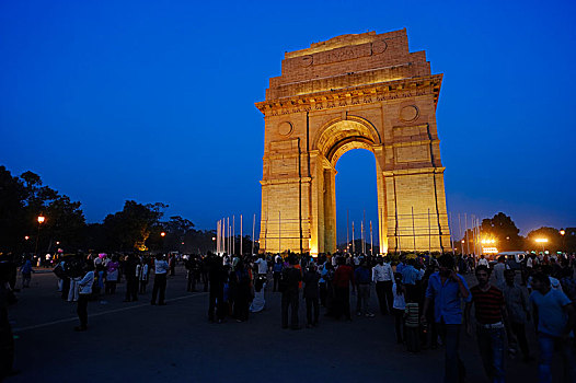 印度,大门,战争纪念碑,拱形,晚上,新德里,德里,亚洲