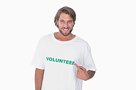 微笑,男人,指向,志愿者,t恤