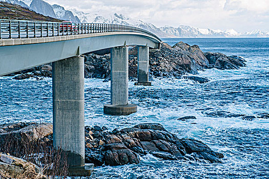 风景,沿岸,桥,瑞恩,罗弗敦群岛,挪威