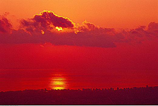 日落,上方,地中海