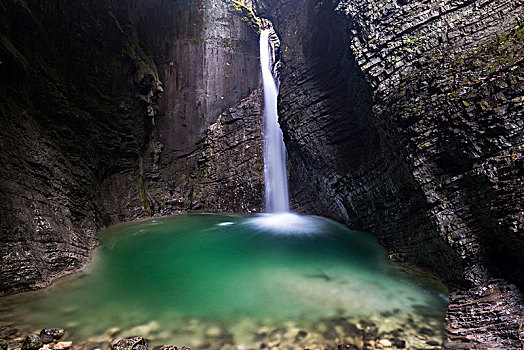 瀑布,靠近,斯洛文尼亚,欧洲