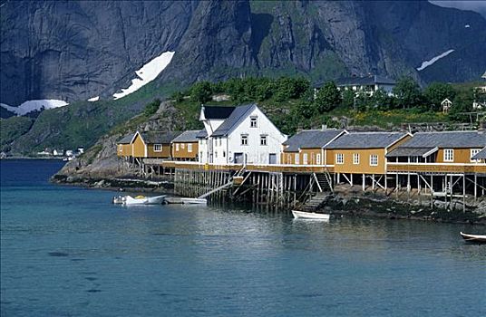 黄色,小屋,乡村,岛屿,罗弗敦群岛,诺尔兰郡,挪威,斯堪的纳维亚,欧洲