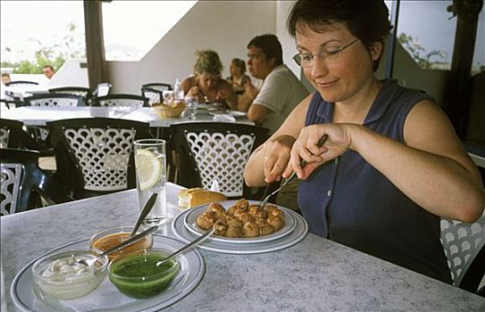 女人,吃,加纳利群岛,西班牙