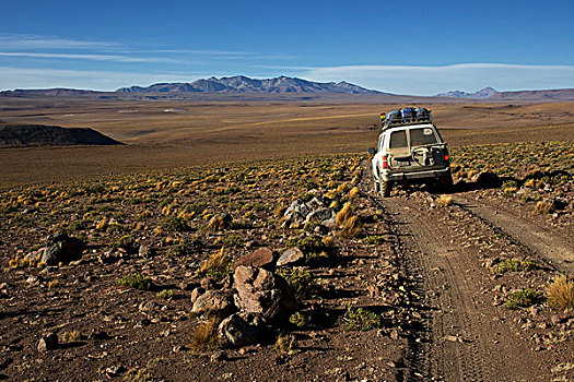 越野车辆,碎石路,阿塔卡马沙漠,高原,南美