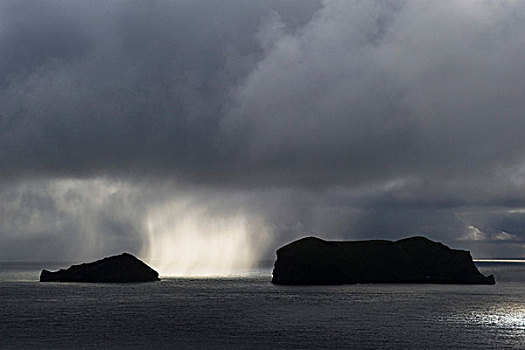 日光,雨,两个,岛屿,西人岛,冰岛南部,欧洲