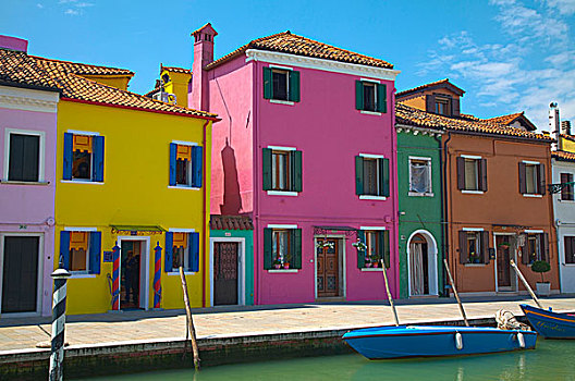 欧洲,意大利,布拉诺岛,鲜明,彩色,家,运河