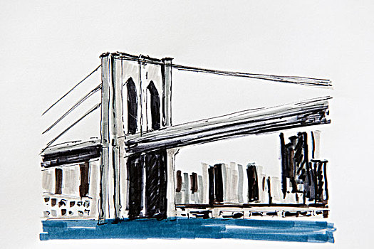 布鲁克林大桥,上方,东河,纽约,绘画,艺术家,德国