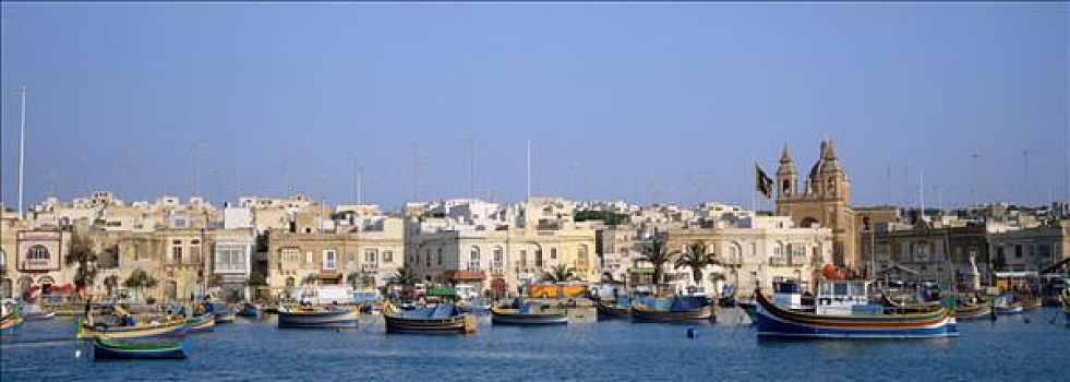 马耳他,马尔萨什洛克,小船,城市,背影