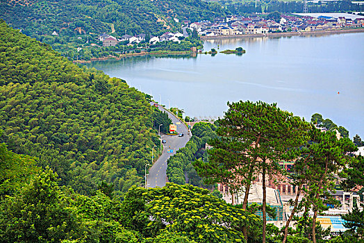 慈溪,龙山,窖湖,水面,俯瞰,城镇,建筑