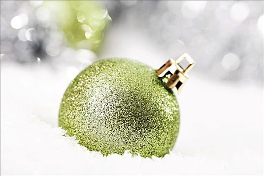 绿色,闪光,圣诞树球,圣诞装饰