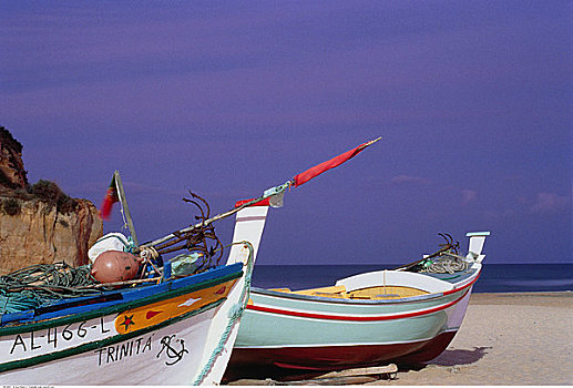 渔船,海滩,阿尔加维,葡萄牙