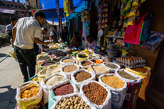 不同,调味品,坚果,豆,扁豆,售出,街边市场,加德满都,地区,尼泊尔,亚洲