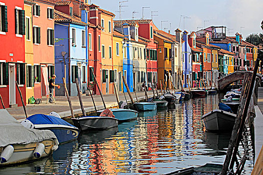 彩色,房子,岛屿,运河,布拉诺岛,威尼斯,威尼托,意大利,欧洲