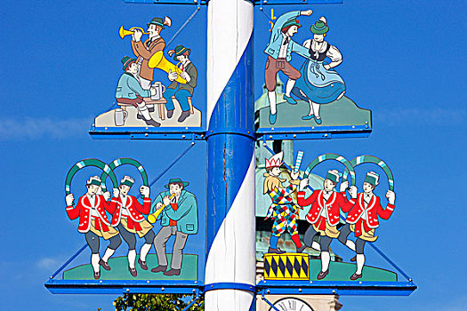 五月花柱,维克托阿灵广场集市,慕尼黑,巴伐利亚,德国,欧洲