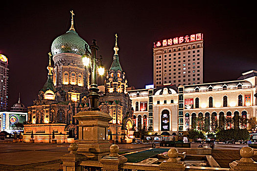 索非亚,大教堂,夜晚,哈尔滨,黑龙江,中国