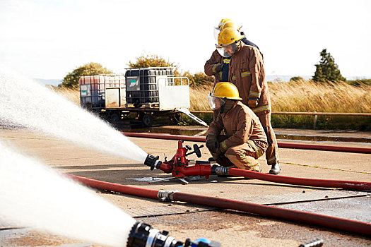消防员,培训,使用,灭火水龙带,英国
