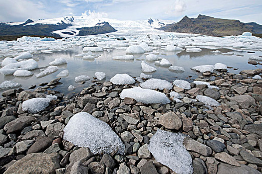 大块,冰,冰河河道,泻湖,冰岛,欧洲