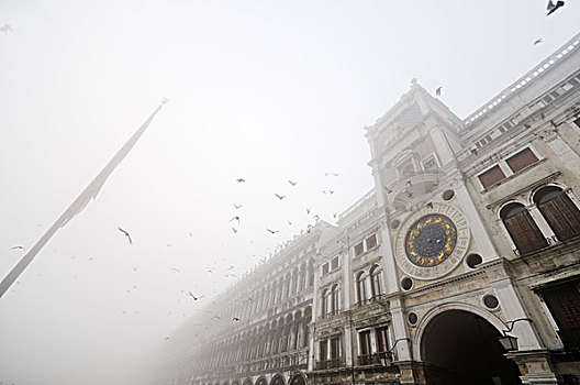 建筑,钟楼,雾,圣马可广场,威尼斯,威尼托,意大利,欧洲