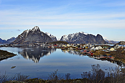 风景,湾,渔村,瑞恩,罗弗敦群岛