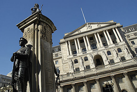 英格兰,伦敦,城市,外景,英格兰银行,战争纪念碑