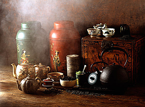 构图,中国,茶壶,烟,药草,茶