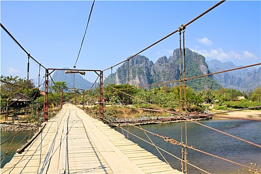 桥,上方,歌曲,河,万荣,老挝