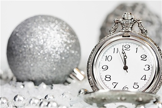 老,银,钟表,挨着,午夜,圣诞装饰