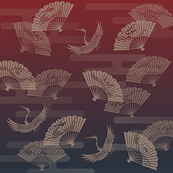 扇子,纸鹤,日本传统,图案,插画
