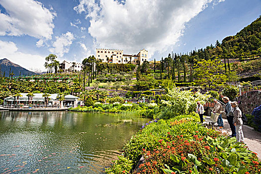 花园,城堡,植物园,意大利,欧洲,一个,上面,旅游胜地,梅拉诺,南蒂罗尔
