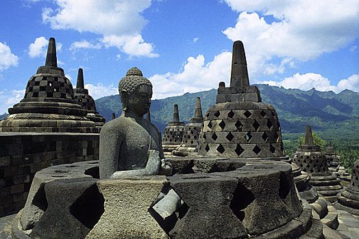印度尼西亚,爪哇,中爪哇,婆罗浮屠,佛教,平台,钟,佛塔