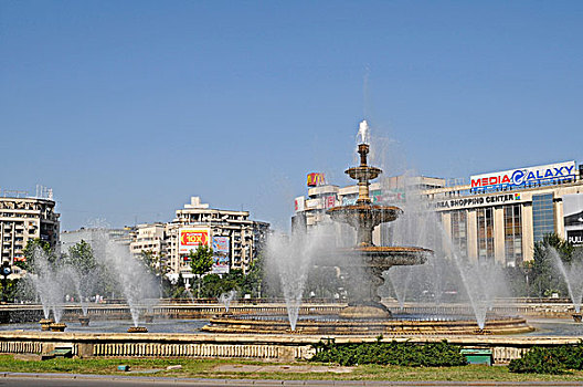 喷泉,购物中心,布加勒斯特,罗马尼亚,东欧,欧洲