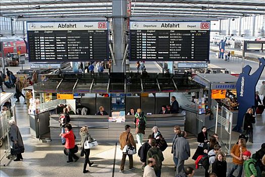 信息,电话亭,中央车站,慕尼黑,上巴伐利亚,巴伐利亚,德国