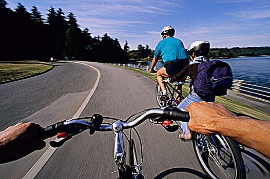 骑自行车,海堤,史坦利公园,温哥华,不列颠哥伦比亚省,加拿大