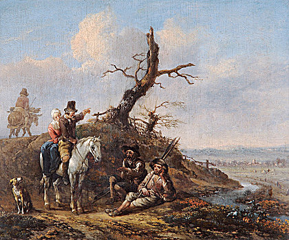 风景,旅行者,休息,情侣,骑马,17世纪,艺术家