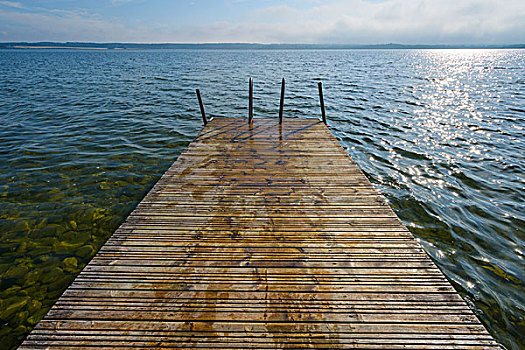 湖,木码头,夏天,北方,日德兰半岛,丹麦