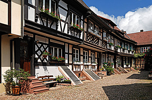 半木结构房屋,老,住宅,街道,巴登符腾堡,德国,欧洲