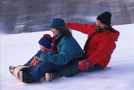 家庭,雪橇运动,冬天,阿拉斯加