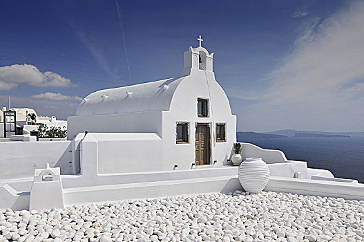 传统,刷白,希腊,教堂,远眺,爱琴海,乡村,圣托里尼岛,基克拉迪群岛,欧洲