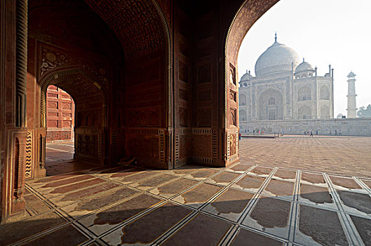 泰姬陵,世界遗产,风景,一个,巨大,大门,围绕,建筑,北方邦,印度,亚洲