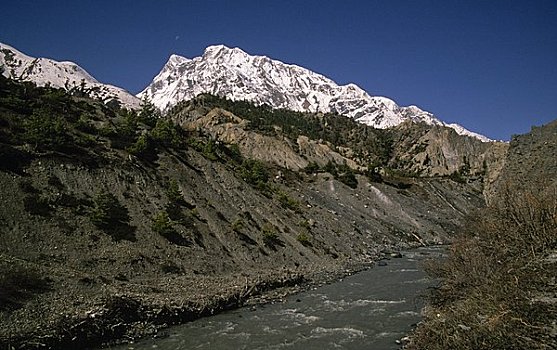 河,流动,山峦,安娜普纳,山脉,尼泊尔
