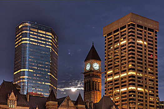 夜晚,老市政厅,市区,多伦多,安大略省,加拿大