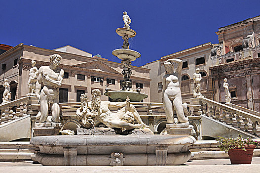 华美,喷泉,比勒陀利亚,广场,工作,雕刻师,巴勒莫,西西里,意大利
